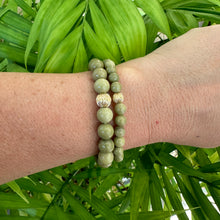 Load image into Gallery viewer, Green Olivine Jasper Bracelet in 6 or 8mm, 14K GF, 7&quot;
