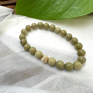 Green Olivine Jasper Bracelet in 6 or 8mm, 14K GF, 7"