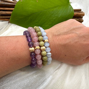 Bracelet extensible en améthyste de 6 ou 8 mm, 14 carats GF, 7 pouces