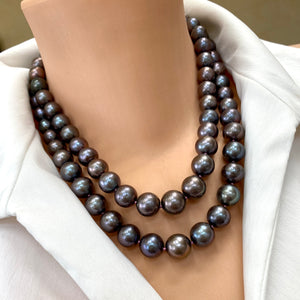 Hand knotted Chunky Fresh Water Black Pearls Necklace, Sterling Silver Box Clasp, 18"or 20"inches