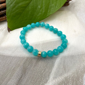 Blue Amazonite Stretchy Bracelet 6 or 8mm, 14K GF, 7"