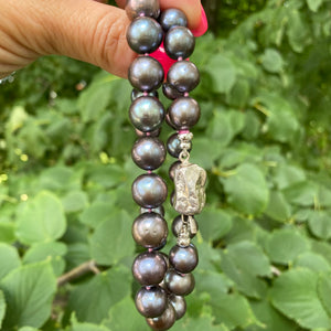 Chunky Black Pearls Necklace, Silver Box Clasp, 18"or 20"