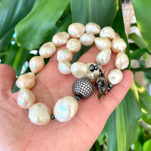 Ivory Baroque Pearl Necklace, Black Rhodium Plated, 18"