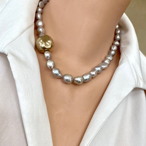 Grey Pearl Necklace, Gold Marine Clasp, 18" – Handmade in Canada