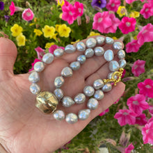 Load image into Gallery viewer, Grey Pearl Necklace, Gold Marine Clasp, 18&quot; – Handmade in Canada
