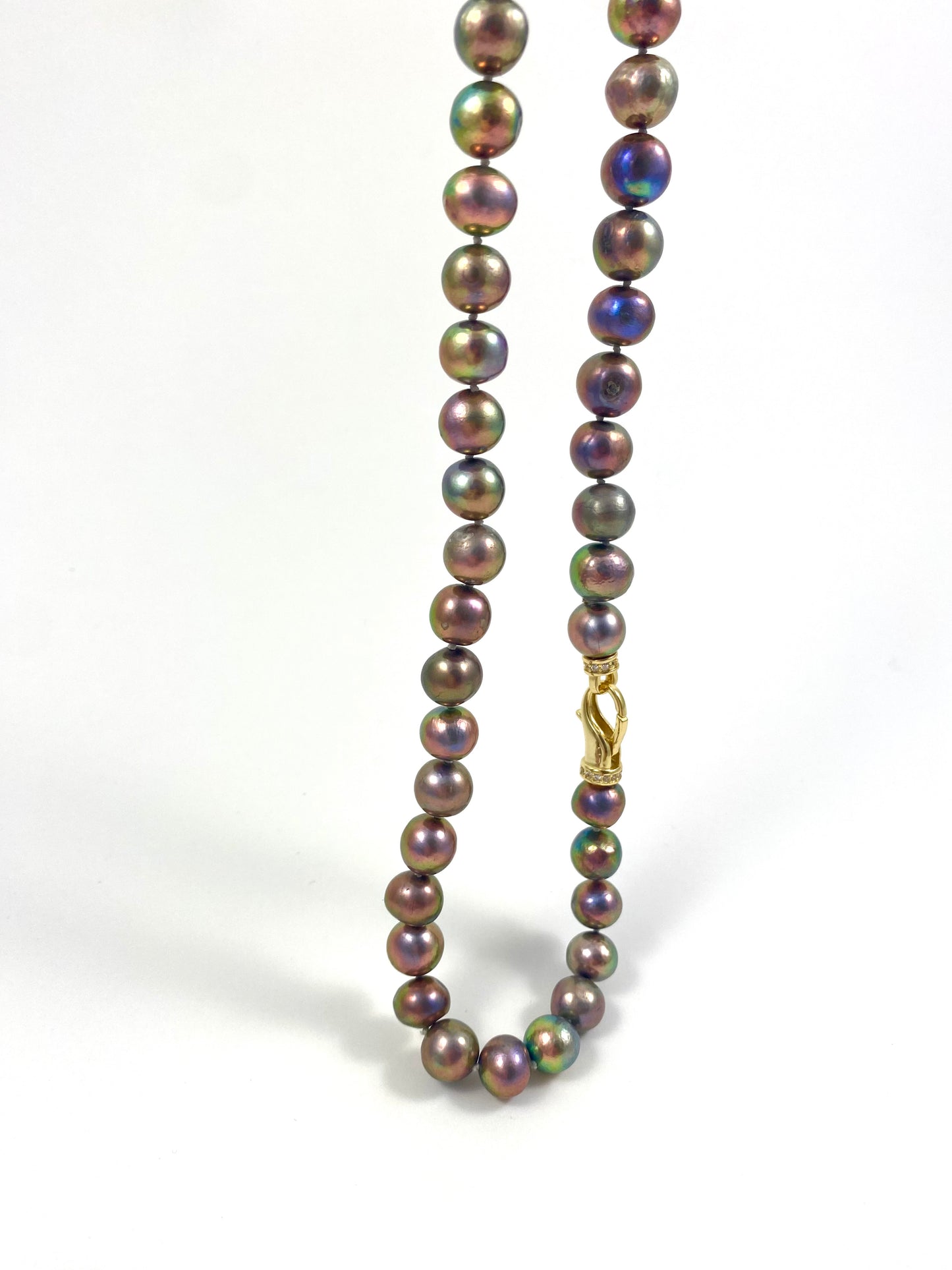 Metallic Pearl Necklace, Long Freshwater Pearl Necklace, Double Wrap Pearl Choker, Y Necklace, 31.5"