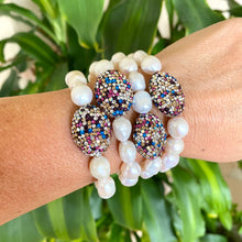 Cargar imagen en el visor de la galería, Colourful White Pearl Bracelet, Fresh Water Pearl Stretchy Bracelet
