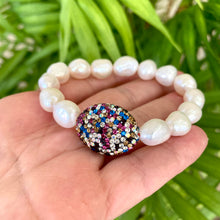Load image into Gallery viewer, Colourful White Pearl Bracelet, Fresh Water Pearl Stretchy Bracelet
