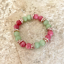 Cargar imagen en el visor de la galería, Vibrant colorful Jade with Sparkly Rhinestones Stretchy Bracelet
