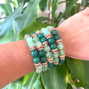 Vibrant colorful Jade with Sparkly Rhinestones Stretchy Bracelet