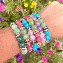 Cargar imagen en el visor de la galería, Vibrant colorful Jade with Sparkly Rhinestones Stretchy Bracelet
