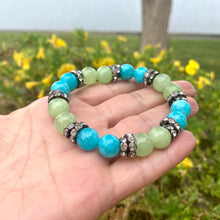 Load image into Gallery viewer, Vibrant colorful Jade with Sparkly Rhinestones Stretchy Bracelet
