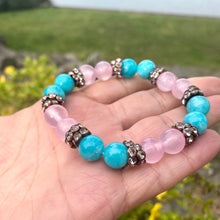 Load image into Gallery viewer, Vibrant colorful Jade with Sparkly Rhinestones Stretchy Bracelet
