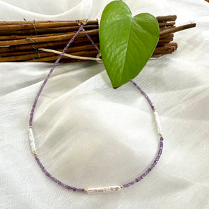 Amethyst & White Bar Pearls Necklace, 14K GF, 15.5"-18.5" – Handmade in Canada