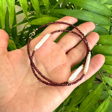 Charger l&#39;image dans la galerie, Red Garnet &amp; White Bar Pearls Necklace, 14K GF, 16.5&quot;-18.5&quot;

