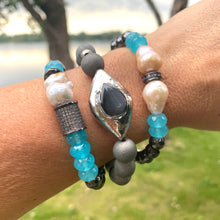 Lade das Bild in den Galerie-Viewer, Aqua Blue Beaded Stretchy Bracelets, Chalcedony, Hematite Druzy Agate &amp; Baroque Pearl Bracelet, Each Sold Separately
