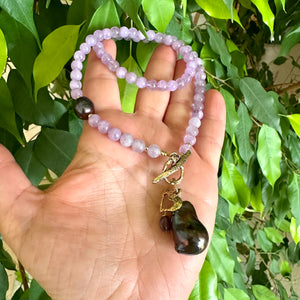 Amethyst Necklace and Black Baroque Pearl Pendant