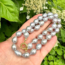 Load image into Gallery viewer, Classy Grey Pearl Necklace &amp; GV Marine Clasp, 19&quot; – Handmade in Canada
