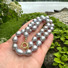 Load image into Gallery viewer, Classy Grey Pearl Necklace &amp; GV Marine Clasp, 19&quot; – Handmade in Canada
