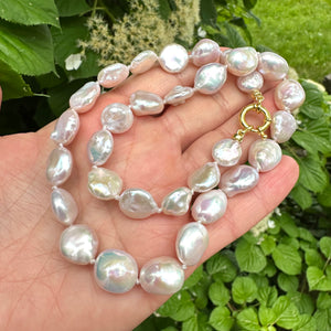 White Coin Pearl Necklace & GV Marine Clasp, 18"