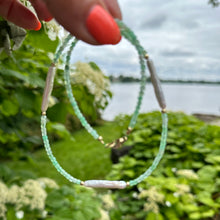 Lade das Bild in den Galerie-Viewer, Green Chrysoprase Choker Necklace &amp; White Bar Pearls, 14K GF, 16&quot;-17.5&quot; – Handmade in Canada
