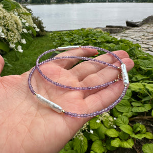 Amethyst & White Bar Pearls Necklace, 14K GF, 15.5"-18.5" – Handmade in Canada