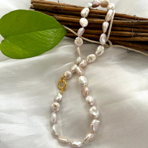 White Coin Pearl Necklace & GV Marine Clasp, 18"