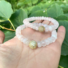 Load image into Gallery viewer, Vibrant Blue Sponge &amp; Rose Quartz Stretchy Bracelet with Pearls and Sparkly Rhinestones, Sold separately
