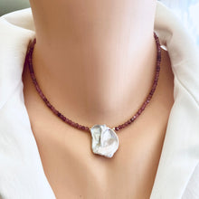 Load image into Gallery viewer, October Birthstone Necklace, Pink Tourmaline Beaded Choker with a Single Large Pearl
