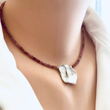 Load image into Gallery viewer, Minimalist Pink Tourmaline Necklace, with Keshi Pearl
