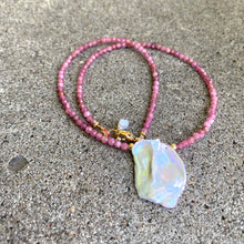 Load image into Gallery viewer, Pink Tourmaline Necklace with Keshi pearl and Gold Filled Components
