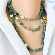 Load image into Gallery viewer, Baroque Green Aventurine &amp; Fresh Water Pearls Necklace - 57 Inches of Hand-Knotted Elegance
