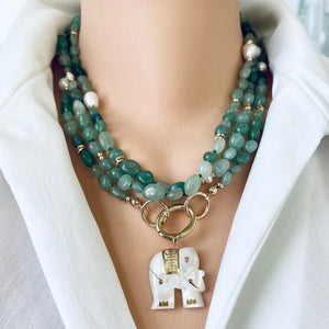 Unique Hand-Knotted Necklace - Baroque Green Aventurine, Fresh Water Pearls & Gold Plated Accents - Gift For Her
