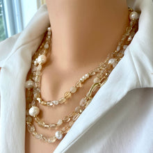Charger l&#39;image dans la galerie, Hand Knotted Baroque Golden Citrine &amp; Freshwater Pearl Necklace, 61 &#39;inches
