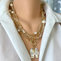 Citrine & Freshwater Pearl Necklace, 61 'inches, Gold Plated, November Birthstone
