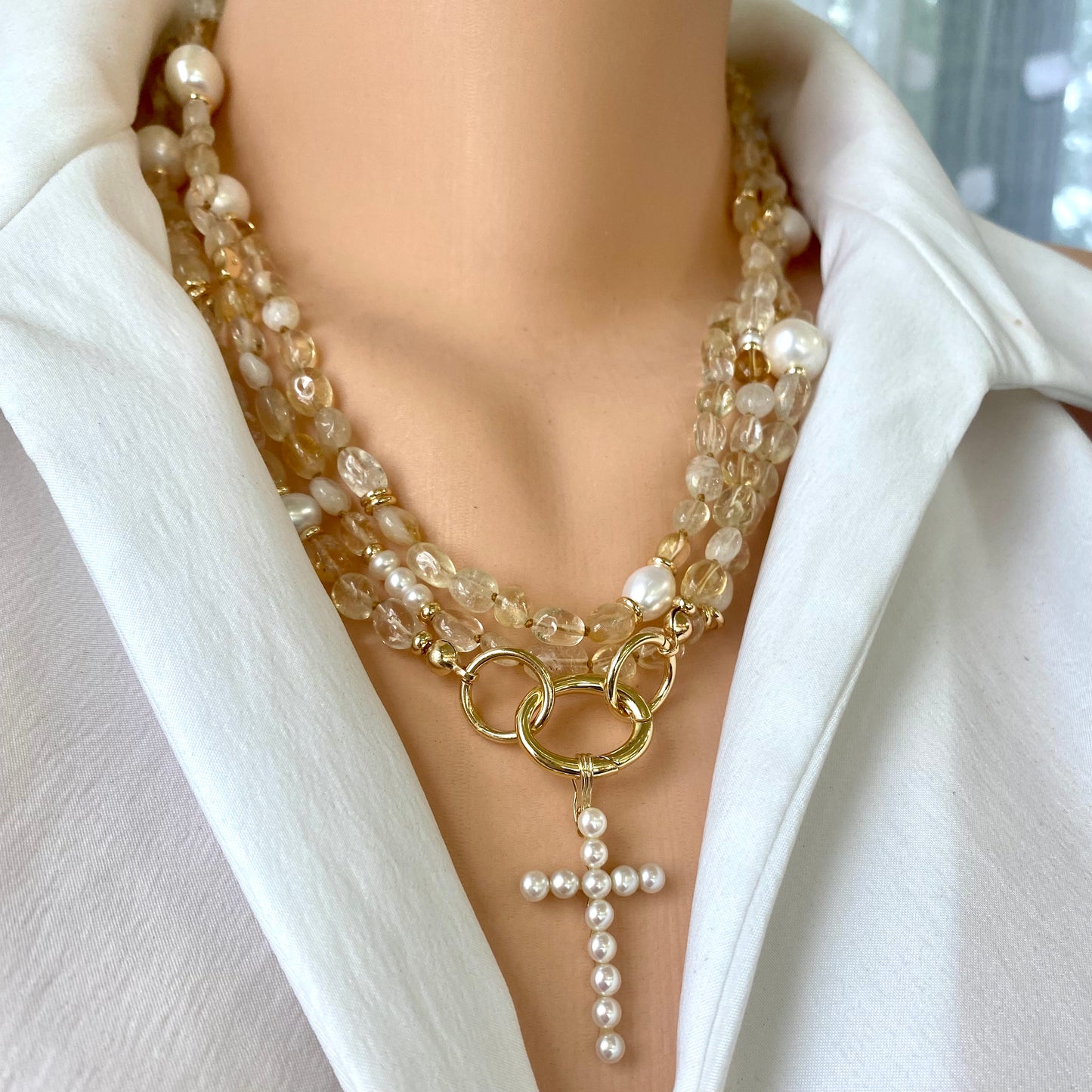 Citrine pearl necklace handmade in Canada