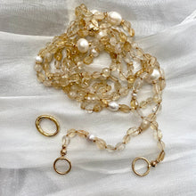 Cargar imagen en el visor de la galería, Hand Knotted Baroque Golden Citrine &amp; Freshwater Pearl Necklace, 61 &#39;inches, Gold Plated
