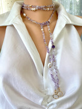Charger l&#39;image dans la galerie, Lavender Amethyst &amp; Freshwater Pearl Necklace, 61 &#39;in, Gold Plated, February Birthstone
