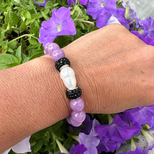 Lavender Jade Stretch Bracelet & Pearl, 7"