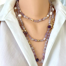 Cargar imagen en el visor de la galería, Lavender Amethyst &amp; Freshwater Pearl Necklace, 61 &#39;inches long
