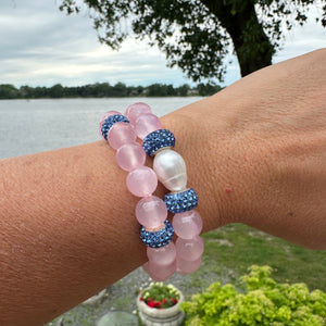 Bracelet en jade rose avec perle