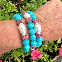 Lade das Bild in den Galerie-Viewer, Teal Blue Jade Bracelet with Pearls
