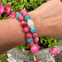 Load image into Gallery viewer, Chunky Red Jade Stretch Bracelet with Pearls
