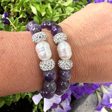 Charger l&#39;image dans la galerie, Bracelet extensible à chevrons violets, améthyste et perles
