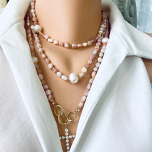 Cargar imagen en el visor de la galería, Hand Knotted Baroque Pink Opal &amp; Freshwater Pearl Necklace, 58&#39;inches, Gold Plated
