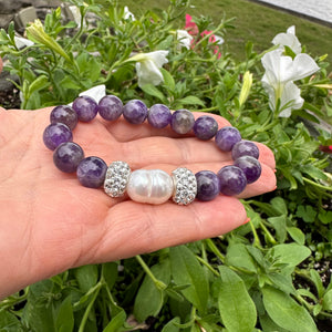 Bracelet extensible à chevrons violets, améthyste et perles