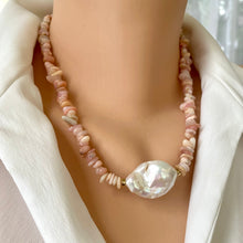 Cargar imagen en el visor de la galería, Elegant Pink Opal Chips and Large Freshwater Baroque Pearl Necklace with Gold Filled Beads &amp; Closure, 18.5&quot;inch
