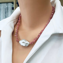 Carica l&#39;immagine nel visualizzatore di Gallery, Elegant Pink Rhodochrosite Chips and Freshwater Baroque Pearl Necklace with Gold Filled Details, 18.5&quot;inc
