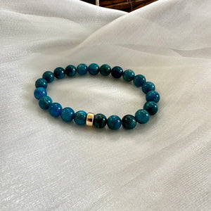 Neon Blue Apatite Stretchy Bracelet in 6mm, 14K GF, 7"