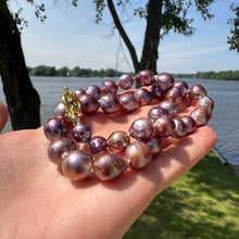 Load image into Gallery viewer, Purple Edison Baroque Pearl Necklace, GV Marine Clasp, 17.5&quot;
